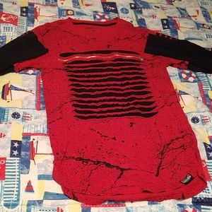 Red Shirt with Paint designs- zipoer in front